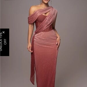 Jlux label shoulder drape Elegant One-Shoulder Pink Dress